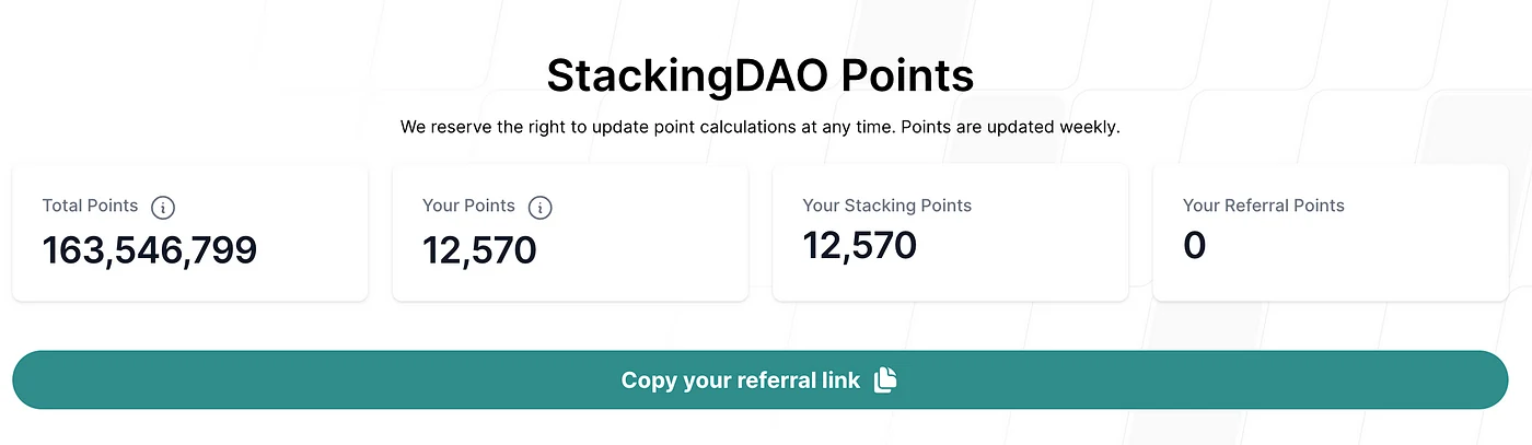 StackingDAO points dashboard
